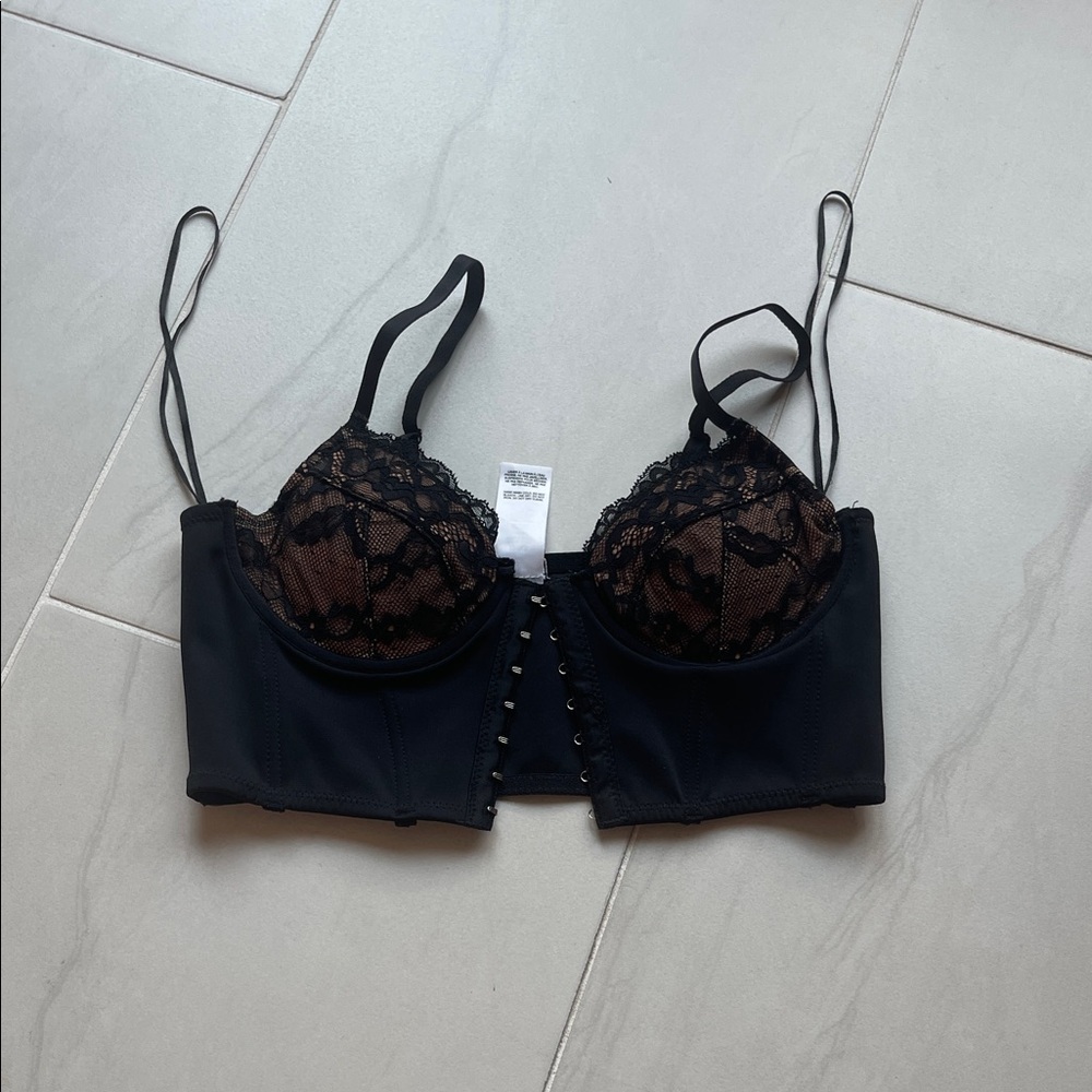 GARAGE Black Lace with nude color bustier top
